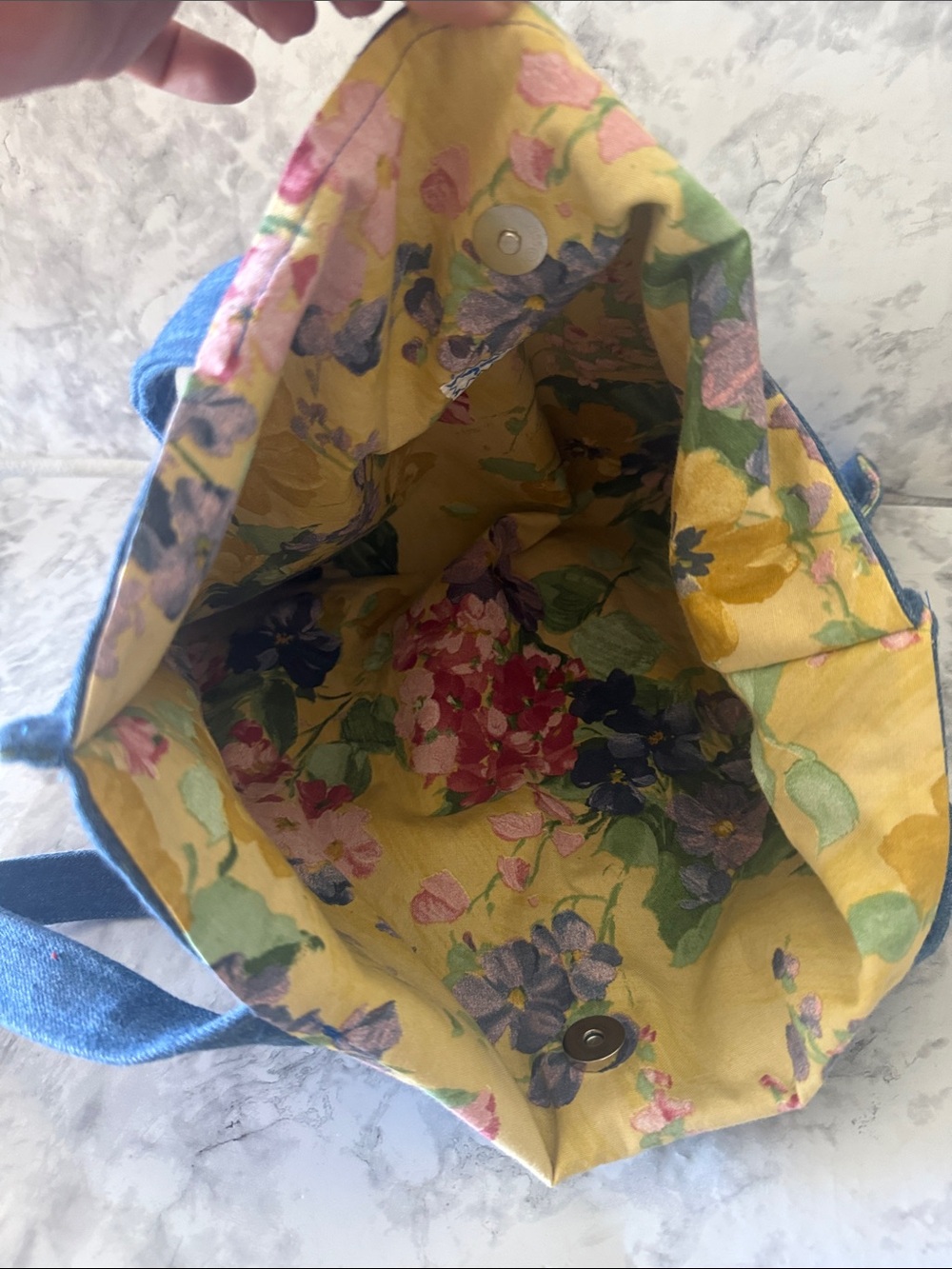 Denim Blue Canvas Tote Bag with Button Closure - Picture 3 of 4